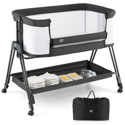Image of Babyjoy Baby Bedside Sleeper Bassinet with  Wheels & Storage Tray Folding Adjustable Crib