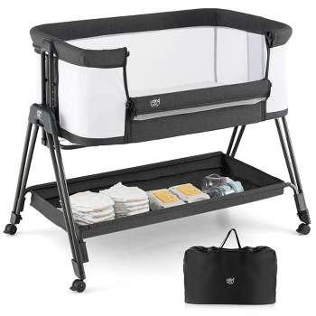 Babyjoy Baby Bedside Sleeper Bassinet with  Wheels & Storage Tray Folding Adjustable Crib