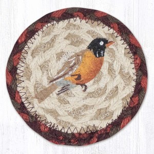 Earth Rugs Robin Printed Coaster – 5"x5" Braided Jute, Rustic Bird-Themed Square Table Accent - 1 of 3