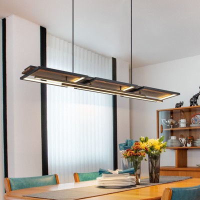 LLHZSY Wood Island Pendant Chandelier 43 3/10" Wide Farmhouse Rustic 3-Light Fixture for Dining Room Kitchen