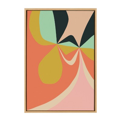 Retro Floral Abstract Canvas Wall Art in Natural Frame, 23" x 33"