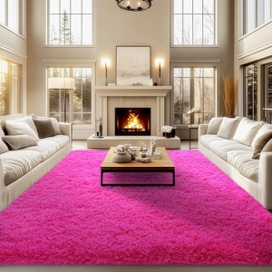 Rainbow Tie-Dye Fluffy Area Rug with Non-Slip Base & 4 Reusable Stickers, Plush Indoor Mat - 1 of 4