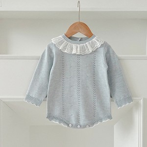 MyKids-Usa Autumn Design Baby Girls Long Sleeves Hollow-out Striped Pattern with Cute Collar bodysuit - 1 of 4