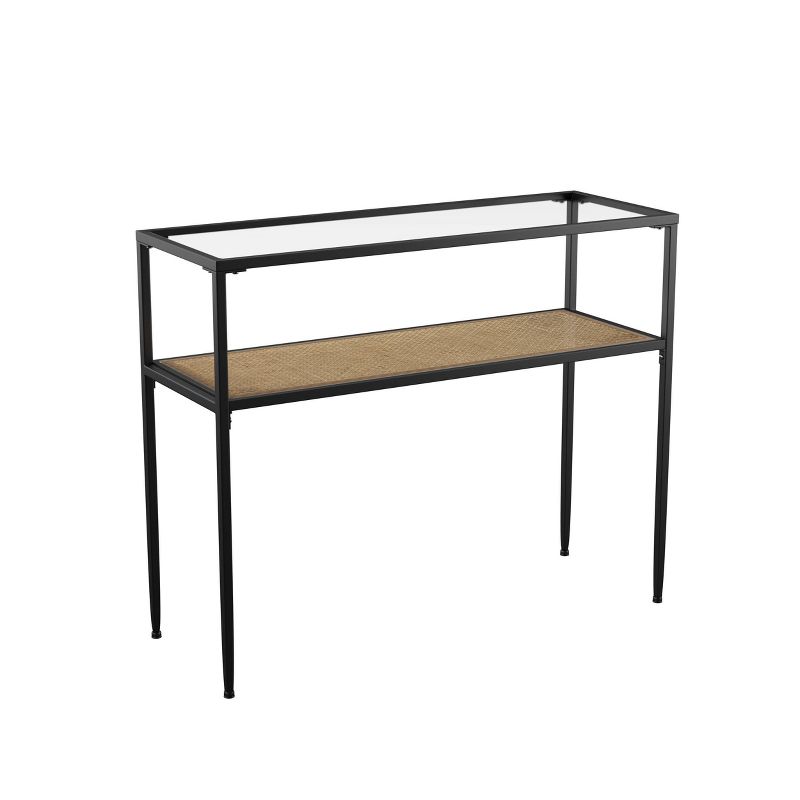 Dorhice Glass Top Console Table Black/Natural - Aiden Lane, 6 of 11