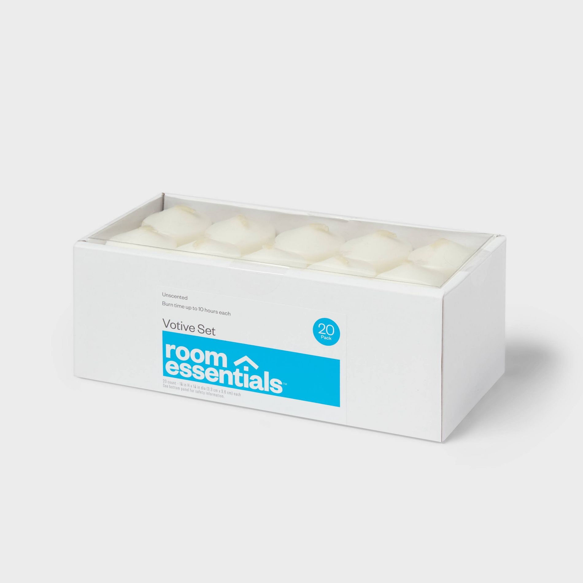 20pc Unscented Votive Set White - Room Essentials™: Paraffin Wax, 10hr Burn Time, 20 ct