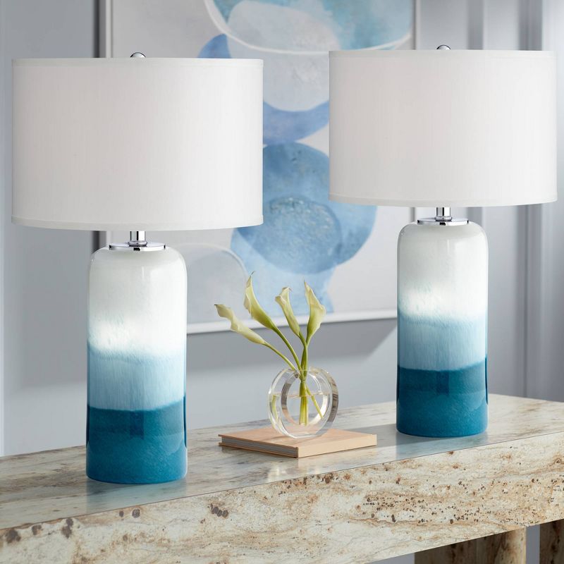 Possini Euro Design Roxanne 25" High Modern Coastal Table Lamps Set of 2 LED Night Lights White Blue Art Glass Living Room Bedroom (Colors May Vary), 2 of 10