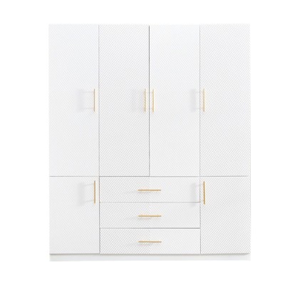 Keloyid White Wood 62.95 in. Armoire with 3 Drawers, 7 Shelves and Hanging Rods