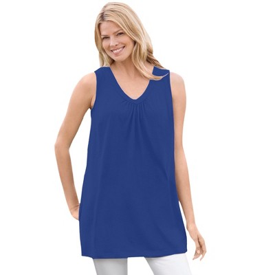 Woman Within Plus Size Perfect Sleeveless Shirred V-Neck Tunic
