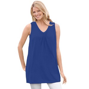 Woman Within Plus Size Perfect Sleeveless Shirred V-Neck Tunic - 1 of 4