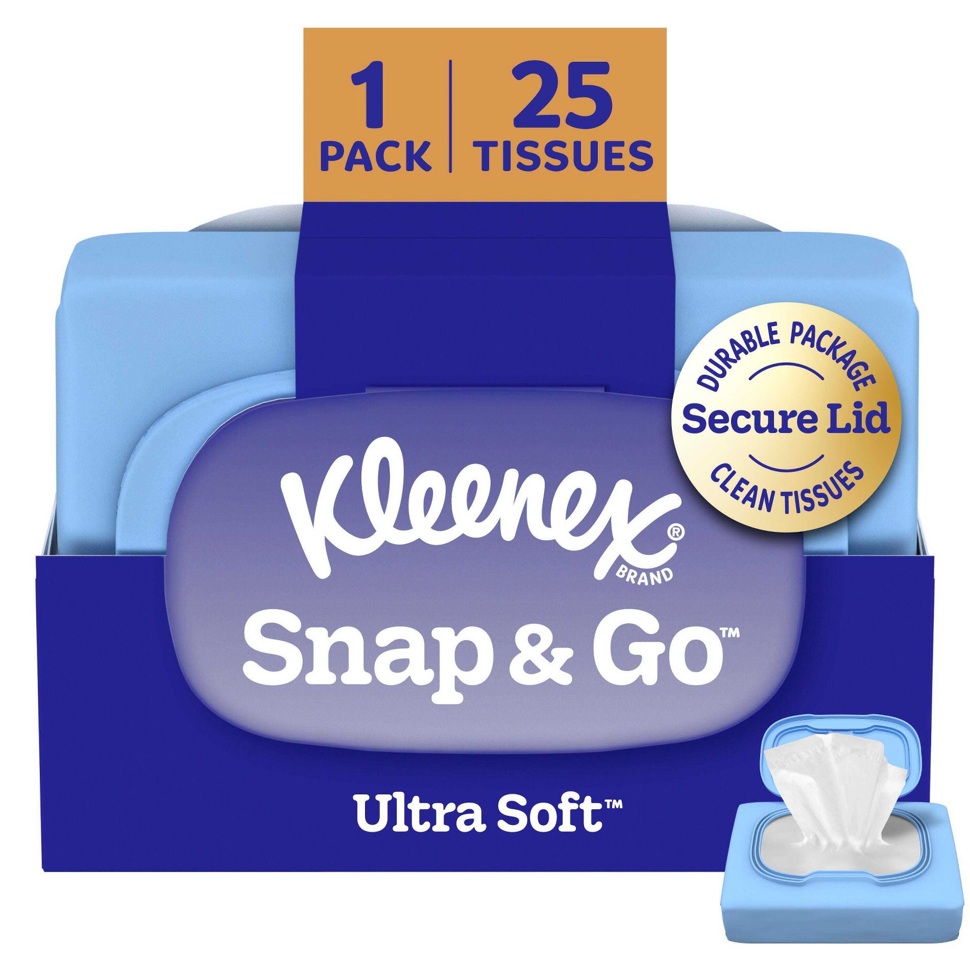 Kleenex Ultra Soft Snap & Go Travel Size Facial Tissue - 25ct: 3-Ply, Soft Pack