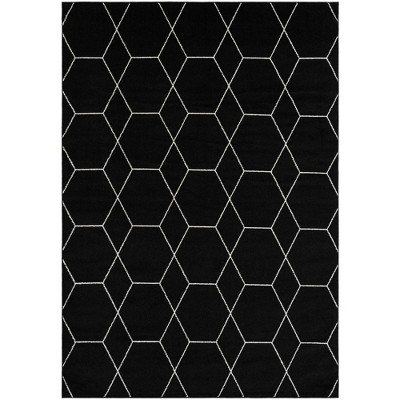 Elegant Black and Ivory Trellis Synthetic Area Rug