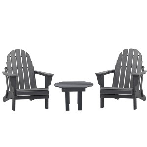 Outsunny 3 Piece Adirondack Chair Set of 2, HDPE Folding Fire Pit Chairs and Patio Table, Outdoor Furniture with Slatted Seat, Dark Gray - 1 of 4