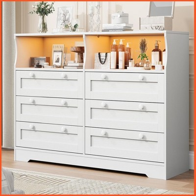 Homhougo Dresser for Bedroom, Large Dresser with 6 Drawer, 55 Inch Tv Stand Dressers, Wide Dressers & Chests of Drawers White