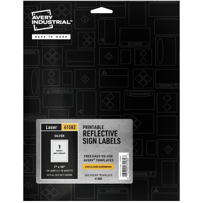 Avery - Reflective Sign Labels - Permanent Adhesive - Silver - 10 in. - 10 Labels - 10 Sheets