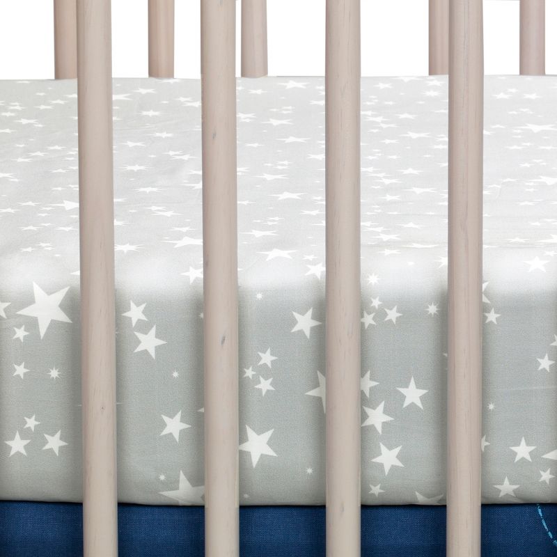 Lambs & Ivy Milky Way Gray/White Stars 100% Cotton Baby Fitted Crib Sheet, 2 of 5