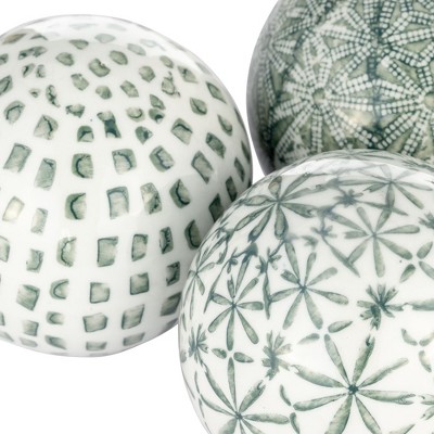 Set of 3 Green and White Ceramic Decorative Orbs