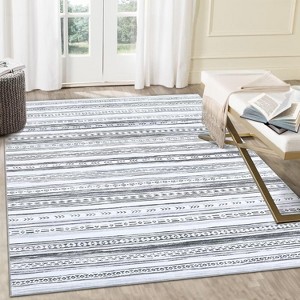 Acekool Washable Boho Area Rug, Soft Low Pile, Foldable, Stain Resistant, Non Slip TPR Back, Grey Blue Natural, Multiple Sizes - 1 of 4