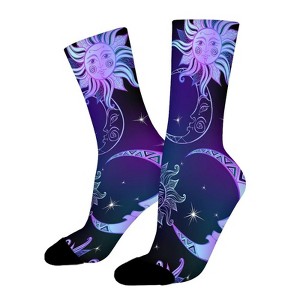 Sun Moon And Stars Women Printed Crew Socks Funny Funky Socks Soft Polyester Novelty Gifts for Artists Men - 1 of 1