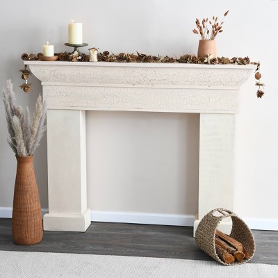 Cream Distressed Fir Wood Wall Mount Fireplace Mantel