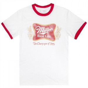 Mens Miller High Life Logo White And Red Ringer Tee Shirt - 1 of 3