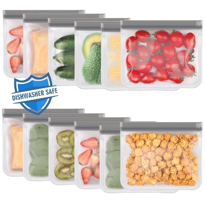 LunaLulinlk 9-Pack Reusable Silicone Sandwich Bags, Dishwasher-Safe, Leak-Proof Double Zipper, Freezer Bags, Gray