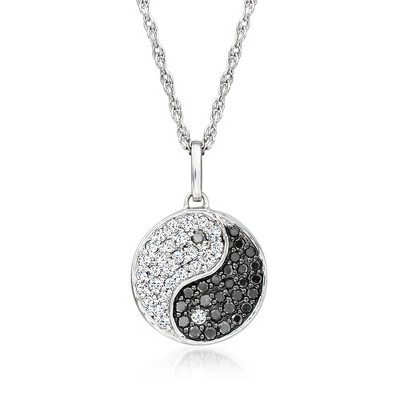 Ross-Simons 0.20 ct. t.w. Black and White Yin-Yang Pendant Necklace in Sterling Silver