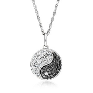 Ross-Simons 0.20 ct. t.w. Black and White Yin-Yang Pendant Necklace in Sterling Silver - 1 of 3