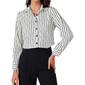 INSPIRE CHIC Women's Striped Button Down Long Sleeve Elegant Office Work Blouse - 1 of 4