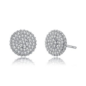 Guili White Gold Plated Concentric Cluster Round Stud Earrings with Cubic Zirconia, A Stunning & Radiant Jewelry Piece for a Dazzling Impression - 1 of 3