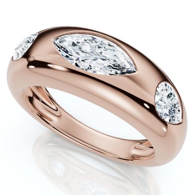 Pompeii3 1 1/10Ct Sloan Flush Set Marquise Diamond Dome Band 14k Gold Lab Created