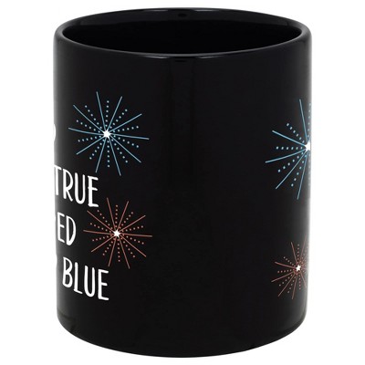 Elanze Designs Proud True Red White Blue Fireworks 11 ounce Black Ceramic Coffee Mug