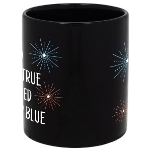 Elanze Designs Proud True Red White Blue Fireworks 11 ounce Black Ceramic Coffee Mug - 1 of 2