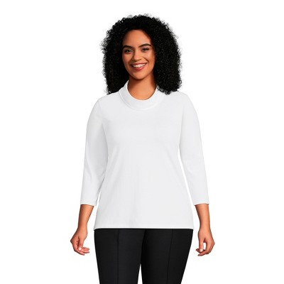 Lands' End Women's Plus Size 3/4 Sleeve Light Weight Jersey Cowl Neck ...