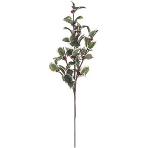 Transpac Fabric 26 in. Green Christmas Nostalgic Holly Spray - 1 of 2