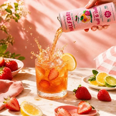 Halfday Prebiotic Iced Tea Strawberry Lemonade Half and Half - 12 fl oz Can