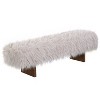 Upholstered Ottoman Bench, Sturdy Long-Haired Faux Wool Bench with Solid Rubber Wood Legs, Brown - ModernLuxe - 2 of 4