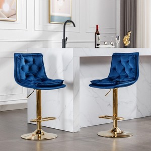 Racxily 2-Piece Bar Stools -Height Adjustable Bar Stools with Chrome Footrest,Swivel Base, Golden Leg,Velvet,Simple Design for Home/Kitchen Bar,Blue - 1 of 4