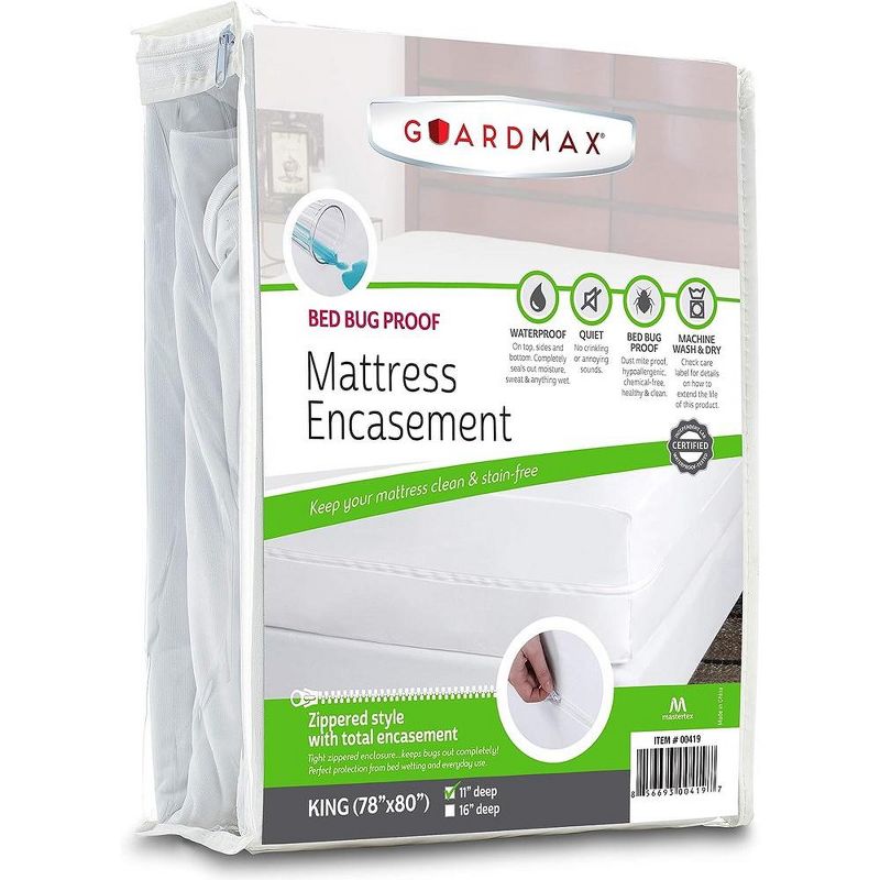 Guardmax Waterproof Mattress Protector Encasement with Zipper - White, 1 of 12