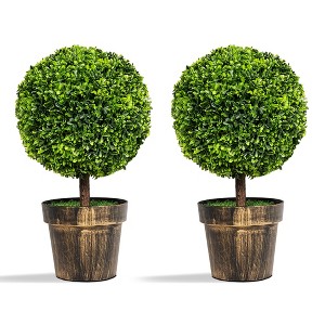 2PCS 22" Round Artificial Boxwood Topiary Tree Home Office Outdoor Decorations - 1 of 4