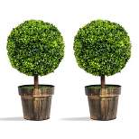 2PCS 22" Round Artificial Boxwood Topiary Tree Home Office Outdoor Decorations