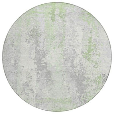 HomeRoots 8' Artichoke Green And Ivory Round Abstract Washable Indoor Outdoor Area Rug