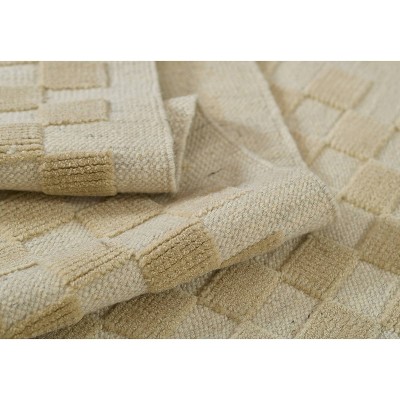 Beige Braided Stripe Handwoven Wool Rug, 6'3" x 9'