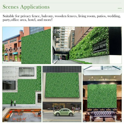 Green and White Plastic Daisy Hedge Privacy Fence Panels, 20x20 Inch, Set of 12
