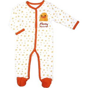 Pavilion Gift Company - Orange Messy Monster - 6-12 Months Sleeper - One Piece Pajamas - 1 of 4