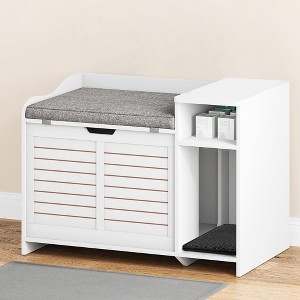 Top Opening Litter Box Enclosure with Cushion, Modern cat Litter Box Furniture, Hidden Litter Box Hider - 1 of 4