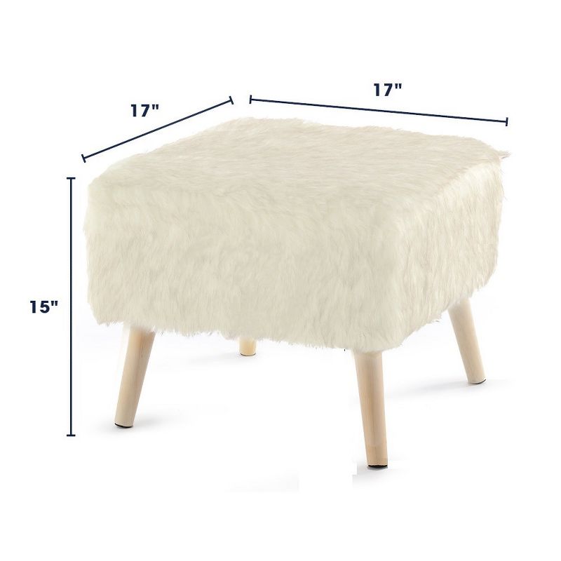 Cheer Collection 17" Square Faux Fur Stool (White), 3 of 4