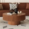 Lyngins Modern Handcrafted Coffee Table, Wooden Olive-Shaped Tea Table with Solid Wood Reliefs & MDF Base, Industrial Round Coffee Table - 2 of 4