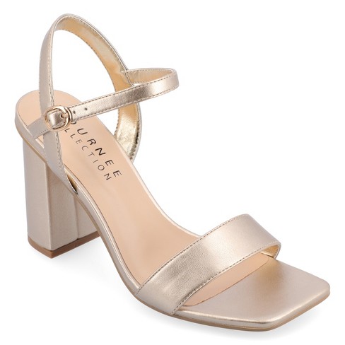 Ladies gold mid outlet heel sandals