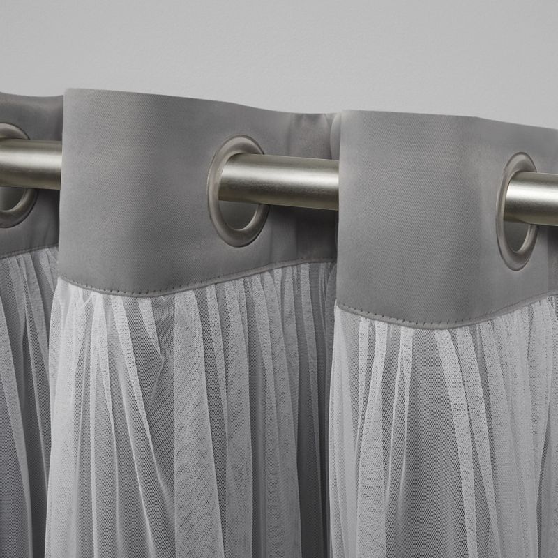 Exclusive Home Catarina Layered Solid Room Darkening Blackout and Sheer Grommet Top Curtain Panel Pair, 3 of 7