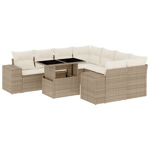 vidaXL Patio Sofa Set with Cushions Outdoor Furniture 9 Piece Poly Rattan - Beige and Cream Without Storage - 1 of 4